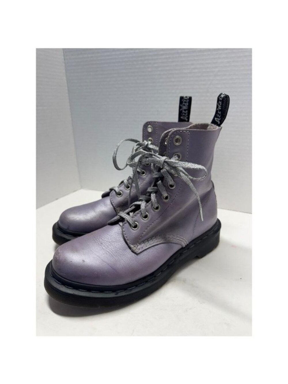 Dr. Martens 1460 Pascal Metallic Lavender Purple Glitter Lace Combat Boots 7